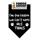 I'm the Reason We Can't Have Nice Things Bandana for Medium & Large Dogs 22" x 22" x32" Assorted Colours-Boats n Barks