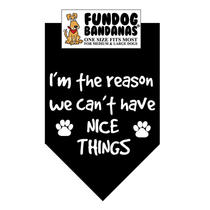 I'm the Reason We Can't Have Nice Things Bandana for Medium  & Large Dogs  22" x 22" x32" Assorted Colours