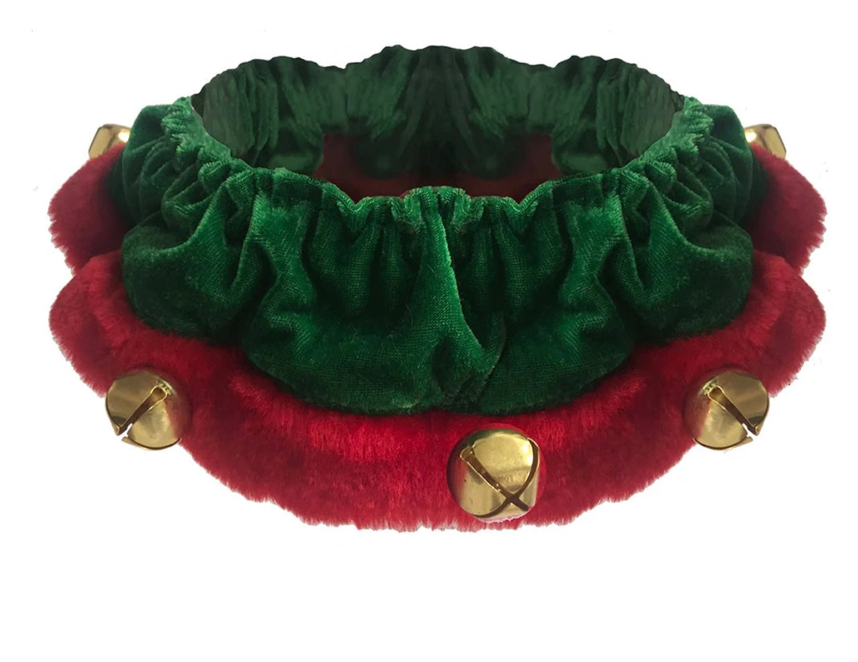 Christmas Elasticised Velvety Neck Elf Ruff Scrunchie for Dog's Neck with Bells