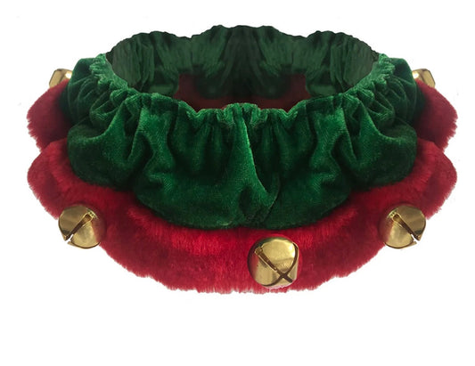 Christmas Elasticised Velvety Neck Elf Ruff Scrunchie for Dog's Neck with Bells