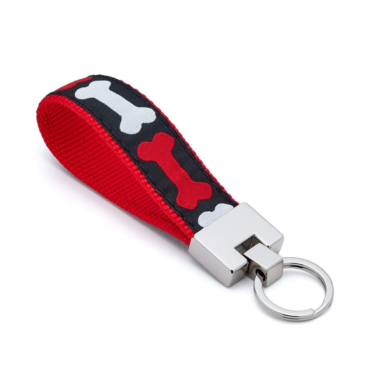 Key Ring Wristlet -  Fits over Most Wrists - Red & White Bones