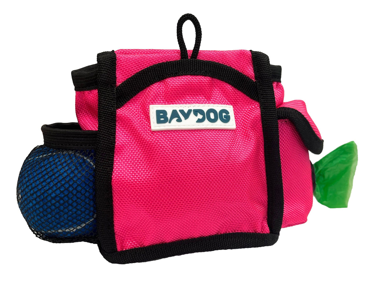 Baydog Dog Pack n Go Pouch Training Treat Pouch with Tennis Ball and Roll of Poop Bags Clips onto Leash Handle or Waist Band-Boats n Barks