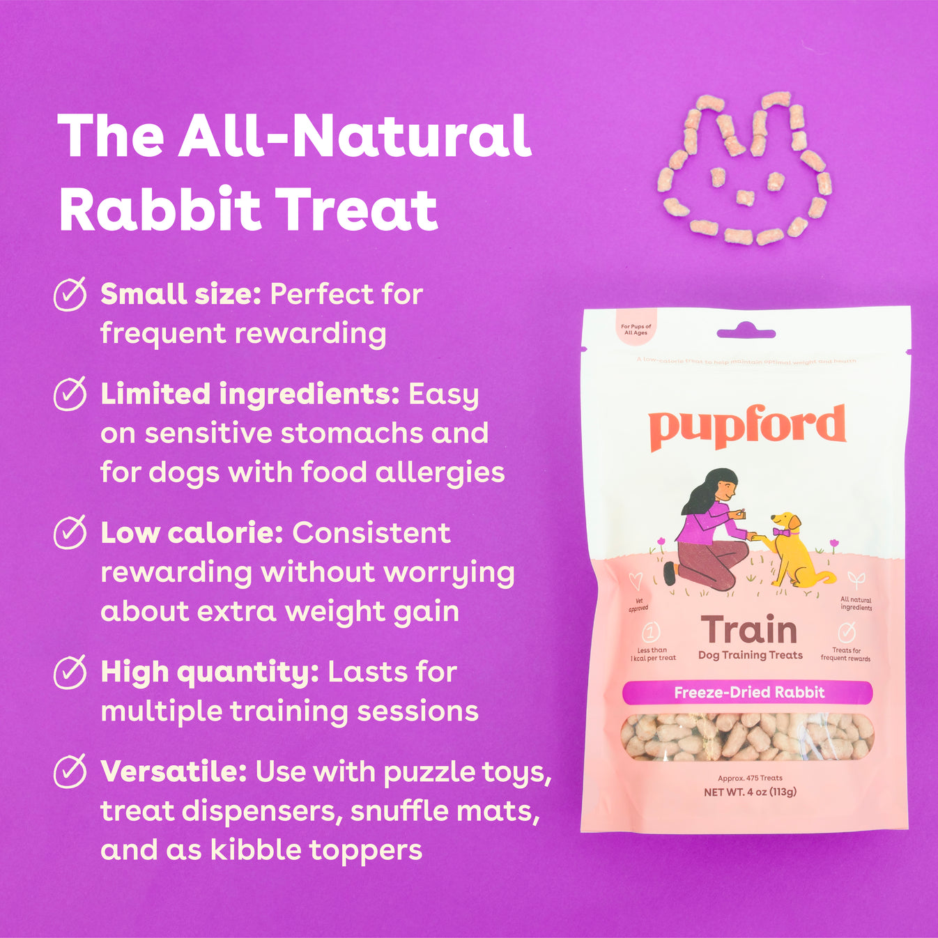 Freeze Dried Rabbit Training Treats for Dogs by Pupford