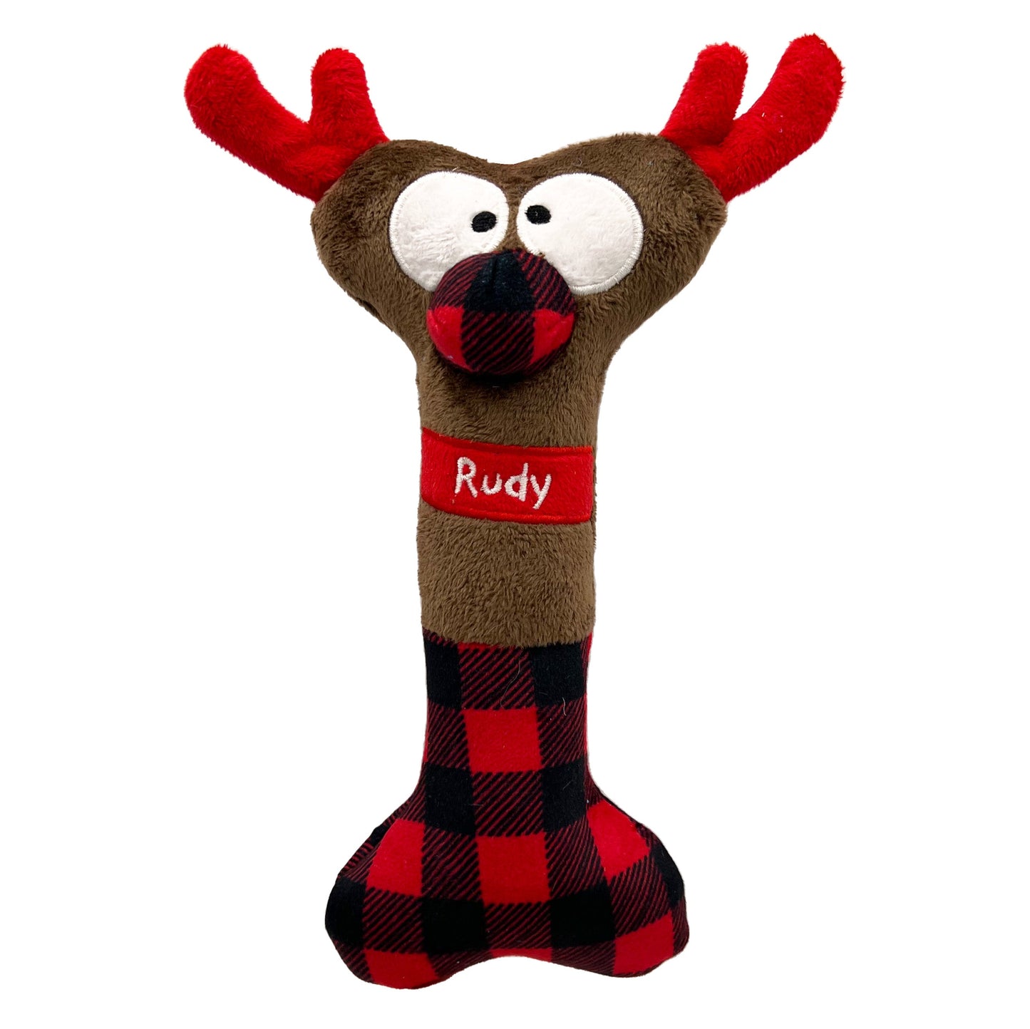 Christmas Rudy Reindeer Soft Toy with  Squeaker and Crinkle