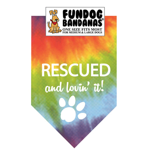 Rescued and Loving It  Bandana for Medium  & Large Dogs  22" x 22" x32" Assorted Colours