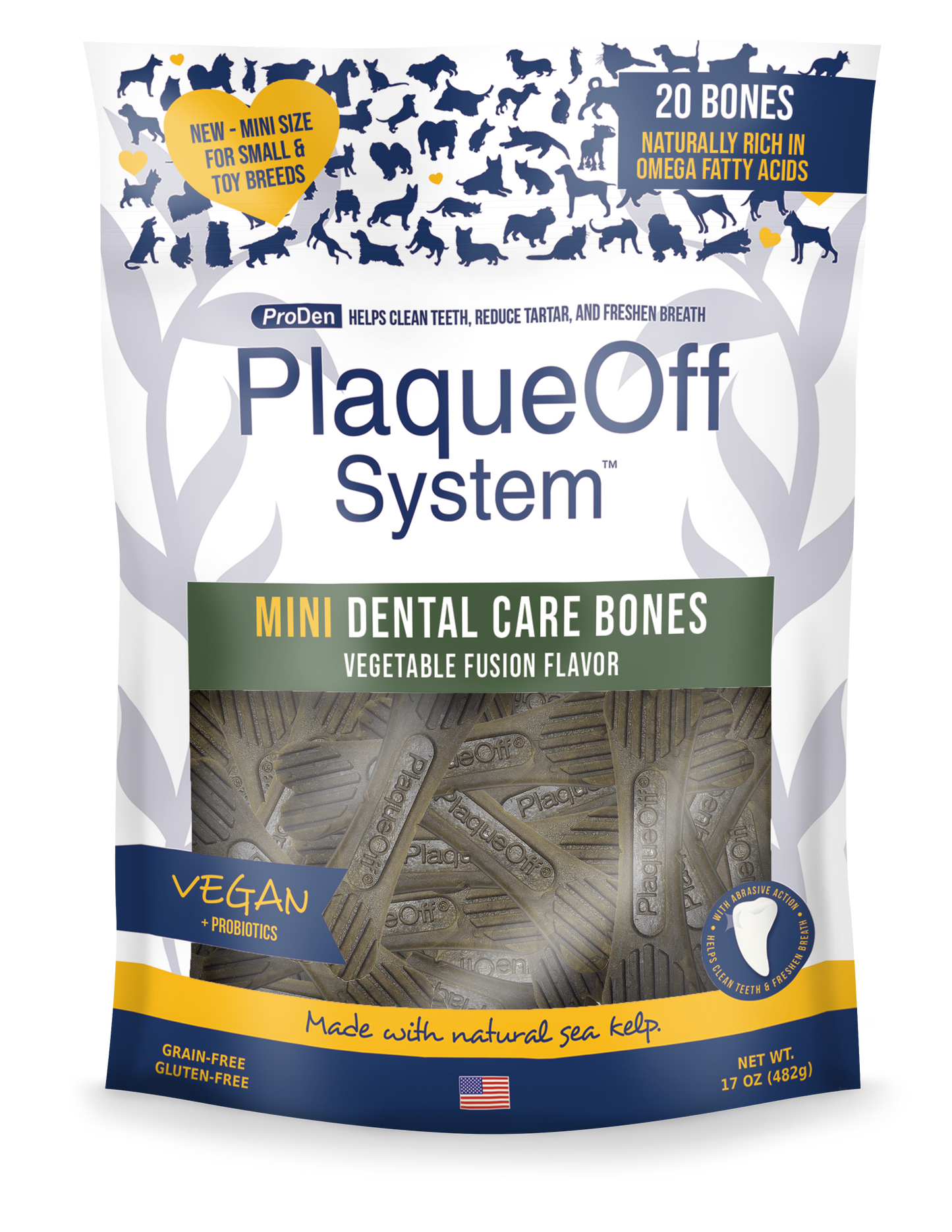 ProDen PlaqueOff System™ Dental Care MINI Bones – Vegetable Fusion 20 Bones/Bag
