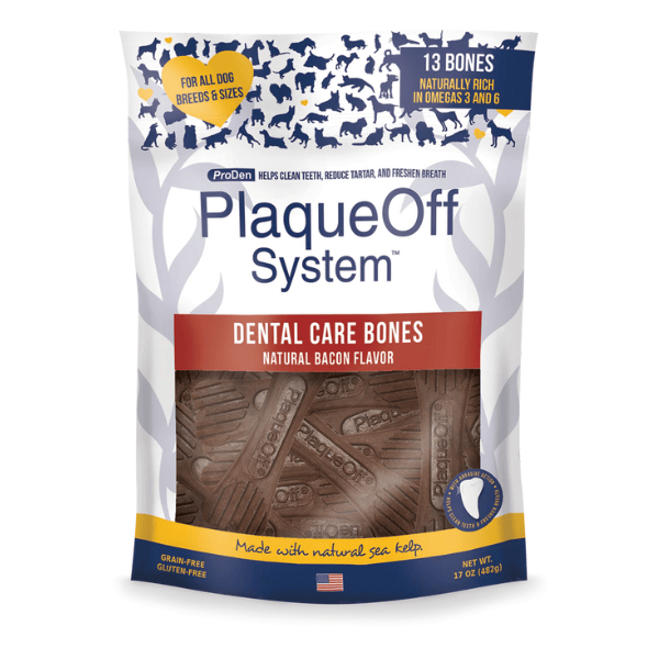 PlaqueOff System™ Dental Care LARGE Bones – Bacon 13 Bones/Bag-Boats n Barks