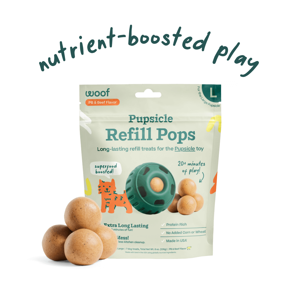 Woof Dog Treat Beef & Peanut Butter Pupsicle Pops For Dogs