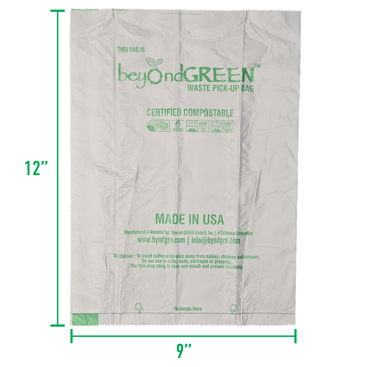 Beyond Green 100% Compostable Dog Poop Bags-Box of 90 Bags-6 rolls of 15 bags Made in USA. TUV OK Home & TUV OK Industrial Compost