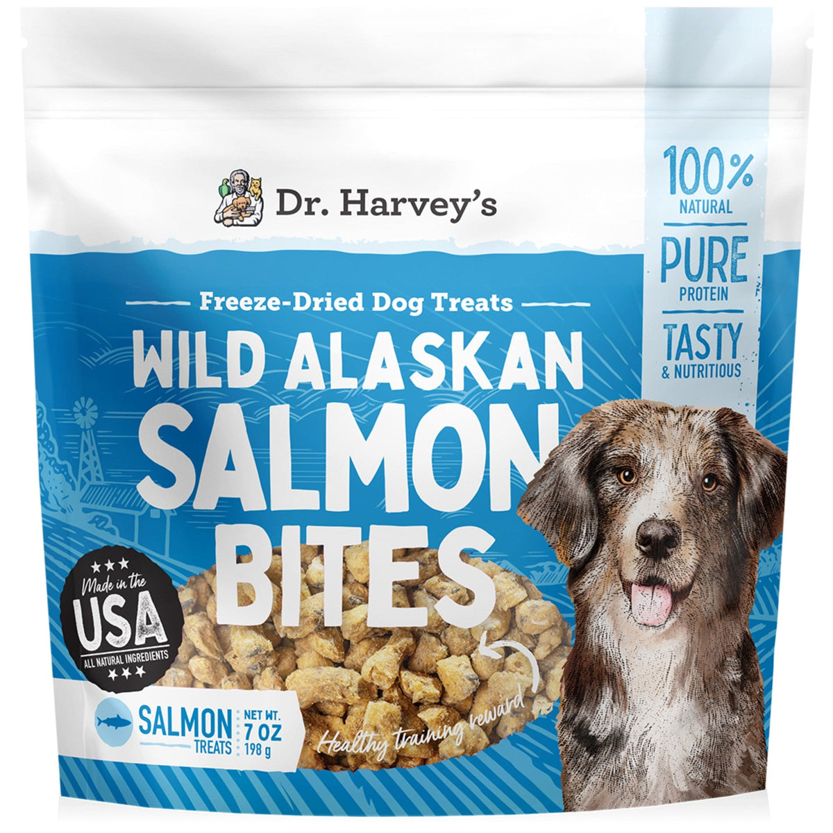 Dr. Harvey's Wild Alaskan Salmon Bites Freeze Dried Dog Training Treats with Salmon Meat for Dogs, 7 Ounces-Boats n Barks
