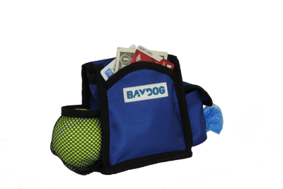 Baydog Dog Pack n Go Pouch Training Treat Pouch with Tennis Ball and Roll of Poop Bags Clips onto Leash Handle or Waist Band-Boats n Barks