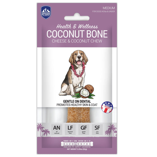 Primal Coconut and Himalayan Cheese Dog Chew | Long Lasting, Stain Free, Protein Rich, Low Odor | 100% Natural, Healthy & Safe | No Lactose, Gluten Or Grains | Coconut Bone | for Dogs 45 Lbs & Smaller