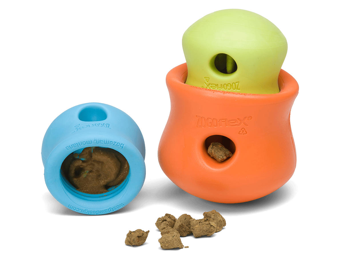 West Paw Zogoflex Toppl Treat Dispensing Dog Toy Puzzle – Interactive Chew Toys for Dogs – Dog Toy for Moderate Chewers, Fetch, Catch – Holds Kibble, Treatsf-Boats n Barks