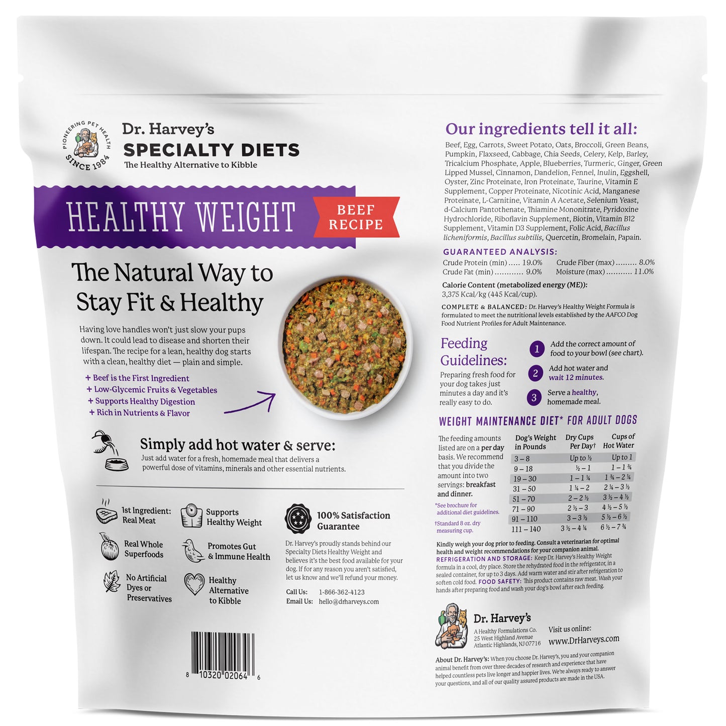 Dr. Harvey's Specialty Diet Healthy Weight Recipe, Human Grade Dehydrated Dog Food with Beef